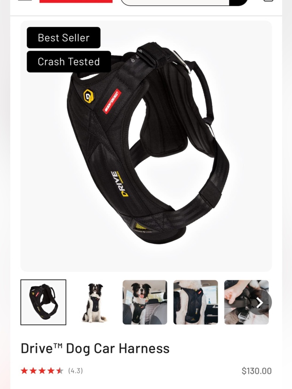EZDog Drive Black Dog Car Harness with Reflective Trim